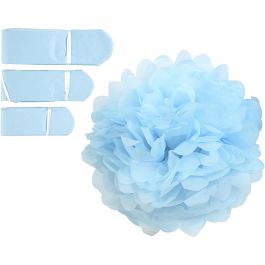 Pompon van papier, d 20+24+30 cm, 16 gr, lichtblauw, 3 stuk/ 1 doos [HOB-590008]