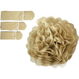 Pompon van papier, d 20+24+30 cm, 16 gr, goud, 3stuk/ 1 doos [HOB-590029]
