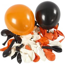 Ballonnen, rond, d 23-26 cm, zwart, oranje, wit, 100 stuk/ 1 doos [HOB-59147]