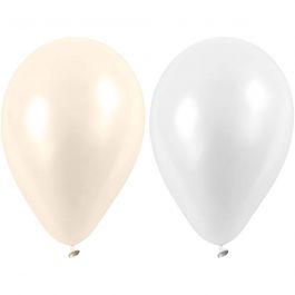 Ballonnen, rond, d 23 cm, wit, parelmoer, 10 stuk/ 1 doos [HOB-59148]