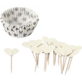 Cupcakes en cocktailprikkers, off-white, H: 3 cm, d 5 cm, 40 gr, 24 set/ 1 doos [HOB-59150]