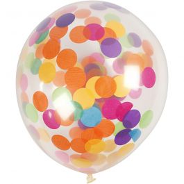 Ballonnen met confetti, rond, d 23 cm, transparant, 4 stuk/ 1 doos [HOB-59174]