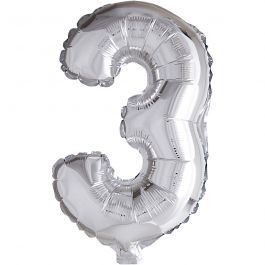 Folieballon , 3, H: 41 cm, zilver, 1 stuk [HOB-59187]