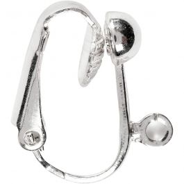 Clip-on oorbellen, L: 16,5 mm, B: 1,5 mm, gatgrootte 1,6 mm, verzilverd, 6 stuk/ 1 doos [HOB-603170]