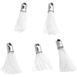 Tassel, L: 10 mm, gatgrootte 1 mm, wit, 5 stuk/ 1 doos [HOB-61184]