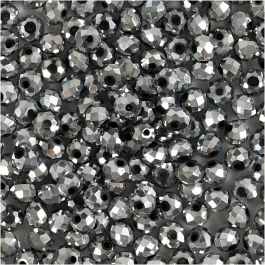 Facet Kralen, afm 3x4 mm, gatgrootte 0,8 mm, metallic grijs, 100 stuk/ 1 doos [HOB-61678]