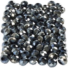 Facet kralen, afm 5x6 mm, gatgrootte 1 mm, metallic zwart, 100stuk/ 1 doos [HOB-61686]