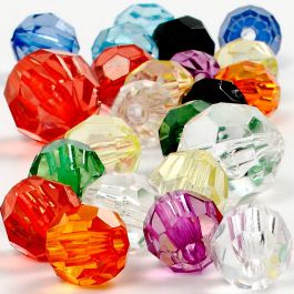 Facetkralen, afm 10-12-16 mm, gatgrootte 1-2,5 mm, diverse kleuren, 75 gr, 100 stuk/ 1 doos [HOB-618780]
