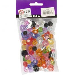 Facetkralen, afm 10-12-16 mm, gatgrootte 1-2,5 mm, diverse kleuren, 75 gr, 100 stuk/ 1 doos [HOB-618780]