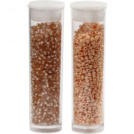 Rocailles, d 1,7 mm, afm 15/0, gatgrootte 0,5-0,8 mm, peach, light peach, 2x7 gr/ 1 doos [HOB-68687]