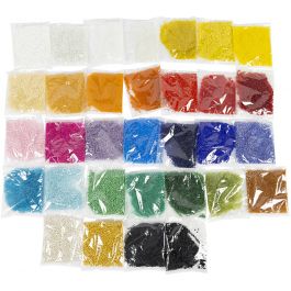 Rocailles, d 1,7+3+4 mm, afm 6/0+8/0+12/0, gatgrootte 0,5-1,2 mm, kleuren kan variëren , 32x100 gr/ 1 doos [HOB-68821]