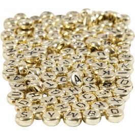 Letterkralen, d 7 mm, gatgrootte 1 mm, goud, 165 gr/ 1 doos [HOB-69930]