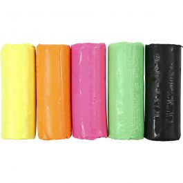 Boetseerklei, H: 9,5 cm, neon kleuren, 5x80 gr/ 1 emmer [HOB-78691]