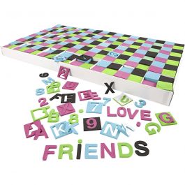 EVA Foam Cijfers &amp; Letters, afm 30x30 mm, dikte 3 mm, zwart, groen, roze, turquoise, 1800 div/ 1 doos [HOB-79007]