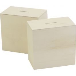 Houten spaarpot, afm 10x10x6 cm, 10 stuk/ 1 doos [HOB-669041]