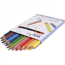 Edu Jumbo Kleurpotloden, dikte 10 mm, vulling 5 mm, diverse kleuren, 12 stuk/ 1 doos [HOB-409812]