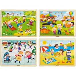 VIGA houten legpuzzels, seizoenen, afm 22,5x30 cm, 4x24 delen, 4 stuk/ 1 doos [HOB-907873]