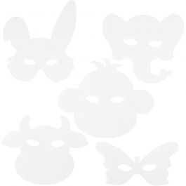 Dierenmaskers, H: 13-24 cm, B: 20-28 cm, 230 gr, wit, 16 stuk/ 1 doos [HOB-95201]