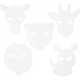 Jungledierenmaskers, H: 22,5-25 cm, B: 20,5-22,5 cm, 230 gr, wit, 16 stuk/ 1 doos [HOB-95213]
