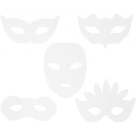 Theatermaskers, H: 8,5-19 cm, B: 15-20,5 cm, 230 gr, wit, 16 stuk/ 1 doos [HOB-95216]