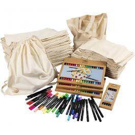 Groepsset Rugzakken en tassen met stiften, afm 27,5x30 cm, diverse kleuren, 1 set [HOB-97075]