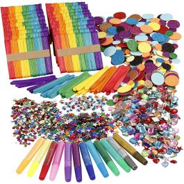 Glitter en houten stokjes, diverse kleuren, 1 set [HOB-97435]