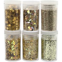 Glitter en pailletten, goud, 6x5 gr/ 1 doos [HOB28469]