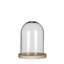 Glazen koepel met houten basisvoet Ø 12 cm en 16 cm hoog (1 st) [IFS-29423]