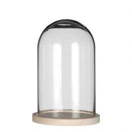 Glazen koepel met houten basisvoet Ø 14 cm en 21 cm hoog (1 st) [IFS-29424]