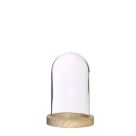Glazen koepel met houten basisvoet Ø 10 cm en 15 cm hoog (1 st) [IFS-29428]
