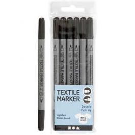 Textielstiften, zwart, lijndikte 2,3+3,6 mm, 6 stuk/ 1 doos [HOB34820]