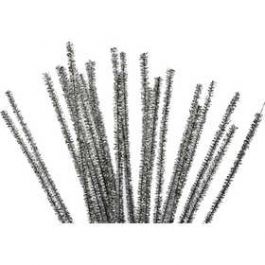 Chenille draad, zilver, L: 30 cm, dikte 6 mm, 24 stuk/ 1 doos [HOB51635]