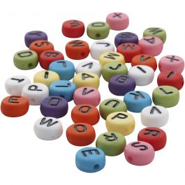 Ronde letterkralen, d 7 mm, gatgrootte 1-2 mm, dikte 4 mm, diverse kleuren, 500 gr/ 1 doos [HOB-743077]
