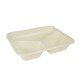 Maaltijdbakjes Cellulose 950 ml, 25x17,7x4,5 cm 3 vakjes, naturel, bio-gecoat (220 stuks) [GB-DFC09630]