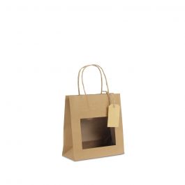 Cadeautasjes met venster en tag 18+8x19cm Kraft (100 stuks) [FP-DPT098]