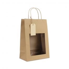 Cadeautasjes met venster en tag 22+12x32cm Kraft (100 stuks) [FP-DPT099]