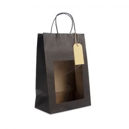 Cadeautasjes met venster en tag 22+12x32cm Zwart (100 stuks) [FP-DPT102]