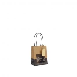 Cadeautasjes met venster en tag 11,5+6,4x14,5cm kraft/zwart (100 stuks) [FP-DPT112]