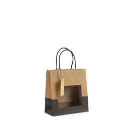 Cadeautasjes met venster en tag 18+8x19cm kraft/zwart (100 stuks) [FP-DPT113]