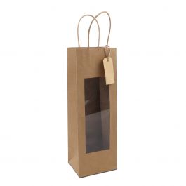 Cadeautasjes met venster en tag 12+10x35cm Kraft (100 stuks) [FP-DPT121]