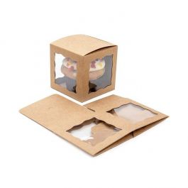 Kraftdoosjes Bruin met 3 vensters 7,5x7,5x7,5cm (25 stuks) [WKRG345]
