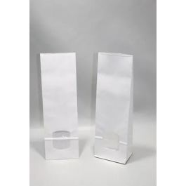 Blokbodemzakken Kraft Wit 10,5x6,5x33cm 80 g/m2 en voorzien van 30my OPP Folie Venster | 1kg (100 stuks) [PAB1013]