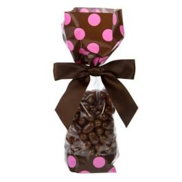 Bedrukte Zakken Bruin met roze stippen 5,1x4,8x24,1cm met zijvouw (100 stuks) [G1BP]