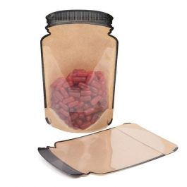 Stazakken Kraft pot vorm met transparante voorzijde 13x7.6x20.6cm (100 stuks) [SP3KC]