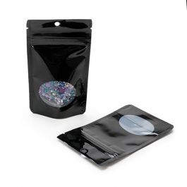 Stazakken Zwart met ovaal Venster 8x5x13cm | 28 gram met rond ophanggat (100 stuks) [ZBGO1BH]