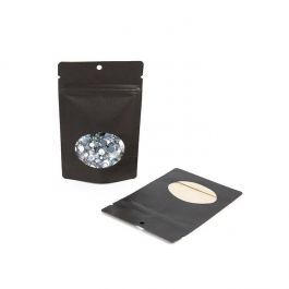 Stazakken Kraft Zwart met ovaal Venster 10,2x6x15,2cm | 57 gram met rond ophanggat (100 stuks) [ZBGO2BKH]
