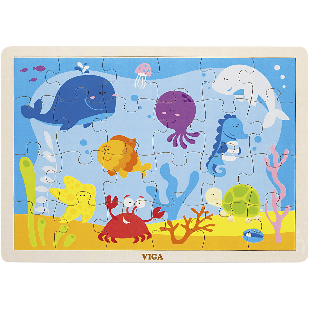Afbeelding van VIGA Houten Legpuzzels, zeedieren, afm 30x22,5 cm, 1 stuk, 24 delen | Speelgoed Houten Producten Decoratiematerialen Hobbyproducten | 8719346291349