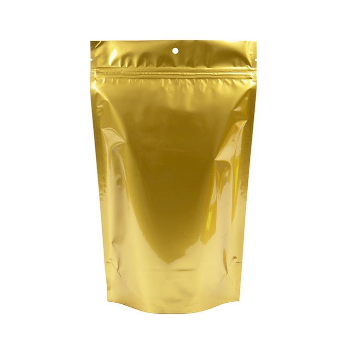 Afbeelding van 100 stuks Gold Metallized Zipper Pouch Bags 17 x 9 x 28,5 cm with hang hole | Gemetalliseerd Stazakken Zakken | 8719346235251